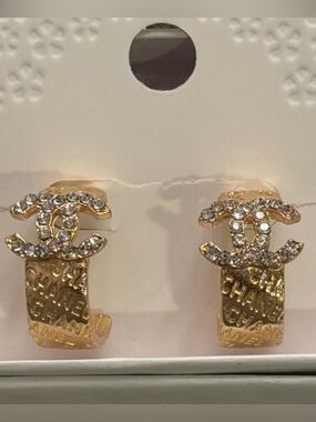 Gold Crystal CC Hoop stud Earrings